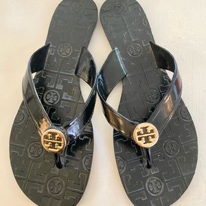 Tory Burch Black Leather Flip Flop Sandals 9.5